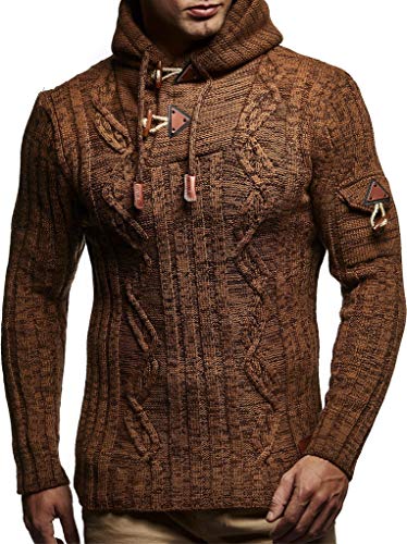 Leif Nelson Herren Strickpullover mit Kapuze Braun/Hochwertiger Winterpullover in Regular Fit, ideal für Casual und Business, Langarm Größe XL von Leif Nelson