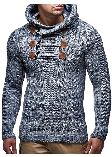 Leif Nelson Herren Strickpullover mit Kapuze Grau/Hochwertiger Winterpullover in Regular Fit, ideal für Casual und Business, Langarm Größe L von Leif Nelson