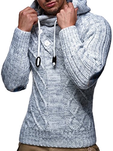 Leif Nelson Herren Strickpullover mit Kapuze Grau/Hochwertiger Winterpullover in Regular Fit, ideal für Casual und Business, Langarm Größe L von Leif Nelson