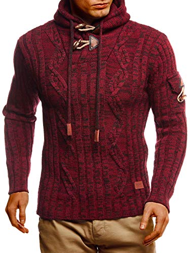 Leif Nelson Herren Strickpullover mit Kapuze Rot/Hochwertiger Winterpullover in Regular Fit, ideal für Casual und Business, Langarm Größe M von Leif Nelson