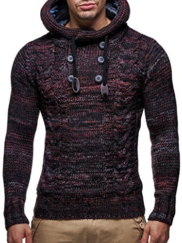 Leif Nelson Herren Strickpullover mit Kapuze Rot/Hochwertiger Winterpullover in Regular Fit, ideal für Casual und Business, Langarm Größe M von Leif Nelson