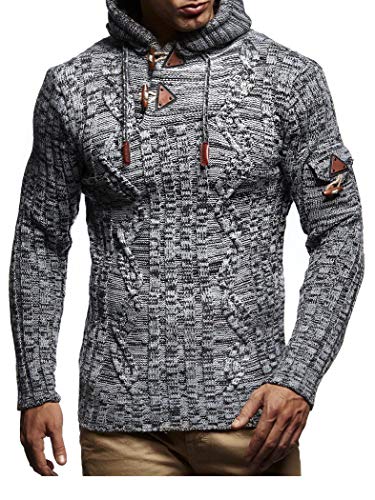 Leif Nelson Herren Strickpullover mit Kapuze Schwarz/Hochwertiger Winterpullover in Regular Fit, ideal für Casual und Business, Langarm Größe 4XL von Leif Nelson