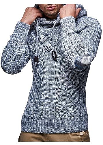 Leif Nelson Herren Strickpullover mit Kapuze in Dunkel Grau M/Hochwertiger Winterpullover in Regular Fit, ideal für Casual und Business, Langarm von Leif Nelson
