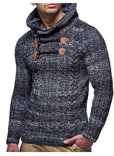 Leif Nelson Herren Strickpullover mit Kapuze schwarz/Hochwertiger Winterpullover in Regular Fit, ideal für Casual und Business, Langarm Größe XL von Leif Nelson