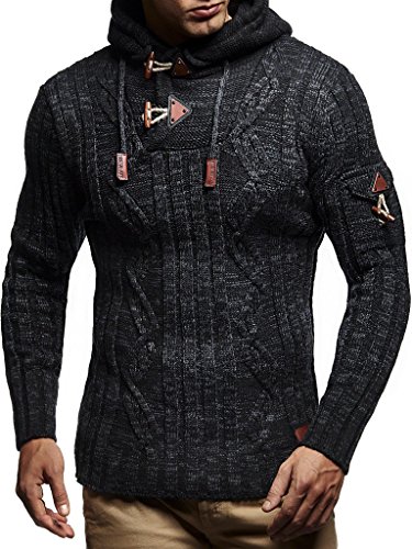 Leif Nelson Herren Strickpullover mit Kapuze Schwarz/Hochwertiger Winterpullover in Regular Fit, ideal für Casual und Business, Langarm Größe XXXL von Leif Nelson