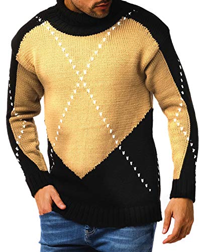 Leif Nelson Herren Strickpullover schwarzer Pullover mit Rollkragen Rollkragenpullover Männer Pulli für Winter Longsleeve Langarm Grobstrick Winterpullover Grob LN6010 L Blau-Beige von Leif Nelson