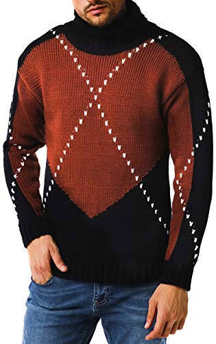 Leif Nelson Herren Strickpullover schwarzer Pullover mit Rollkragen Rollkragenpullover Männer Pulli für Winter Longsleeve Langarm Grobstrick Winterpullover Grob LN6010 L Schwarz-Braun von Leif Nelson