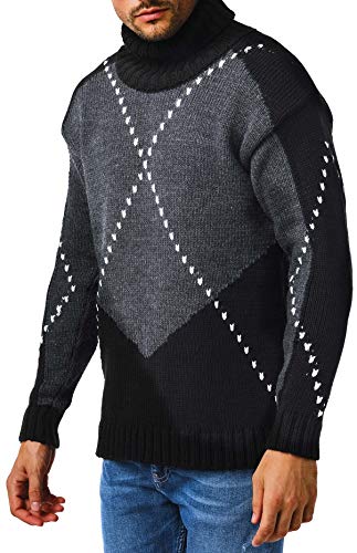 Leif Nelson Herren Strickpullover schwarzer Pullover mit Rollkragen Rollkragenpullover Männer Pulli für Winter Slim Fit Grobstrick Winterpullover Grob LN6010 L Schwarz-Anthrazit von Leif Nelson