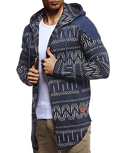 Leif Nelson Herren Sweatjacke Lange Freizeitjacke mit Kapuze Schwarze Übergangsjacke Basic Hoodie für Männer Kapuzenjacke Sweater Dunkel Blau Small von Leif Nelson