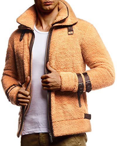 Leif Nelson Herren Sweatjacke Teddy Fleece Jacke Freizeitjacke für Männer Teddyfleece Bikerjacke Schwarze Übergangsjacke Stehkragen LN20125 Größe L Camel von Leif Nelson