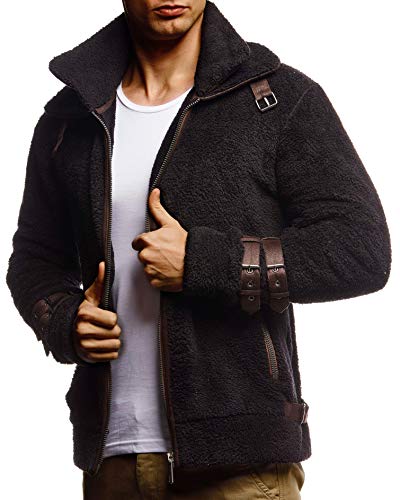 Leif Nelson Herren Sweatjacke Teddy Fleece Jacke Freizeitjacke für Männer teddyfleece Bikerjacke schwarze Übergangsjacke Stehkragen LN20125 Größe S Schwarz von Leif Nelson