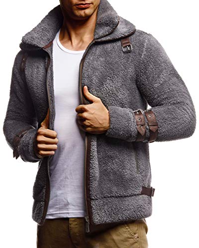 Leif Nelson Herren Sweatjacke Teddy Fleece Jacke Freizeitjacke für Männer Teddyfleece Bikerjacke Schwarze Übergangsjacke Stehkragen LN20125 Größe S Anthrazit von Leif Nelson