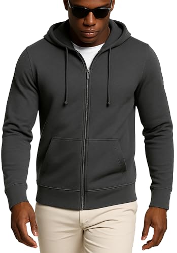 Leif Nelson Herren Sweatjacke mit Kapuze, Leichte Zip Hoodie Jacke für Sport & Freizeit, Basic Übergangsjacke Männer mit Reißverschluss, Atmungsaktiv & Bequem, S-XXL, Anthrazit, Größe L von Leif Nelson