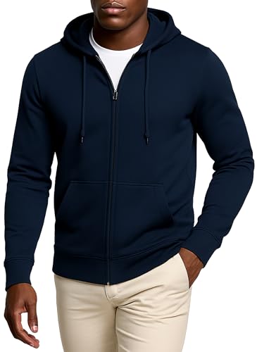 Leif Nelson Herren Sweatjacke mit Kapuze, Leichte Zip Hoodie Jacke für Sport & Freizeit, Basic Übergangsjacke Männer mit Reißverschluss, Atmungsaktiv & Bequem, S-XXL, Dunkel Blau, Größe XXL von Leif Nelson