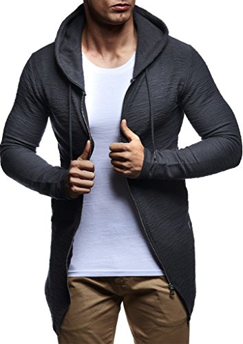 Leif Nelson Herren Sweatjacke mit Kapuze Slim Fit Baumwolle-Anteil Basic Männer Hoodie-Cardigan Langarm Jungen Schwarze Kapuzenjacke für Winter Sommer LN-6301- Anthrazit X-Large von Leif Nelson