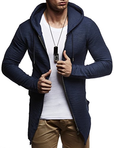 Leif Nelson Herren Sweatjacke mit Kapuze Slim Fit Baumwolle-Anteil Basic Männer Hoodie-Cardigan Langarm Jungen Schwarze Kapuzenjacke für Winter Sommer LN-6301- Blau Large von Leif Nelson