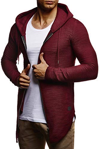 Leif Nelson Herren Sweatjacke mit Kapuze Slim Fit Baumwolle-Anteil Basic Männer Hoodie-Cardigan Langarm Jungen Schwarze Kapuzenjacke für Winter Sommer LN-6301- Bordeaux Large von Leif Nelson