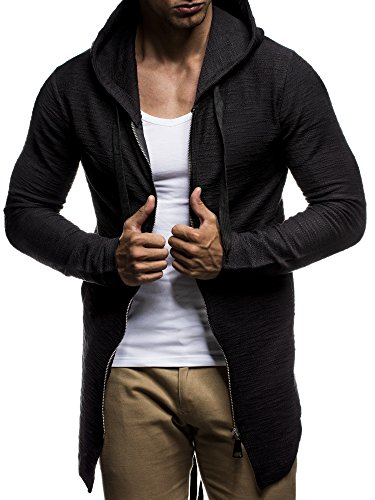 Leif Nelson Herren Sweatjacke mit Kapuze Slim Fit Baumwolle-Anteil Basic Männer Hoodie-Cardigan Langarm Jungen Schwarze Kapuzenjacke für Winter Sommer LN-6301- Schwarz Medium von Leif Nelson