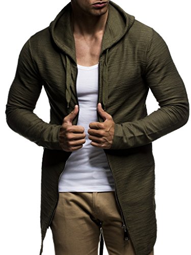 Leif Nelson Herren Sweatjacke mit Kapuze Slim Fit Baumwolle-Anteil Basic Männer Hoodie-Cardigan Langarm Jungen Schwarze Kapuzenjacke für Winter Sommer LN6301 Khaki XX-Large von Leif Nelson