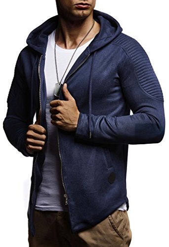 Leif Nelson Herren Sweatjacke mit Kapuze Slim Fit Baumwolle-Anteil Modernes Hoodie-Cardigan Langarm Männer Schwarze Freizeit-Kapuzen-Jacke für Winter Sommer LN1058 Blau Medium von Leif Nelson