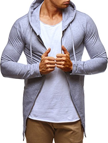 Leif Nelson Herren Sweatjacke mit Kapuze Slim Fit Baumwolle-Anteil Modernes Hoodie-Cardigan Langarm Männer Schwarze Freizeit-Kapuzen-Jacke für Winter Sommer LN6366 Grau Medium von Leif Nelson