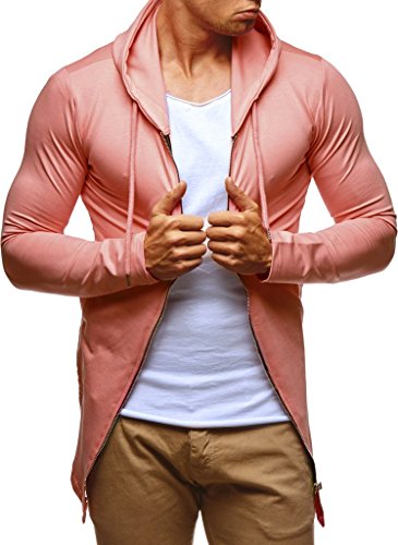 Leif Nelson Herren Sweatjacke mit Kapuze Slim Fit Baumwolle-Anteil Modernes Hoodie-Cardigan Langarm Männer Schwarze Freizeit-Kapuzen-Jacke für Winter Sommer LN6366 Lachsrosa Small von Leif Nelson