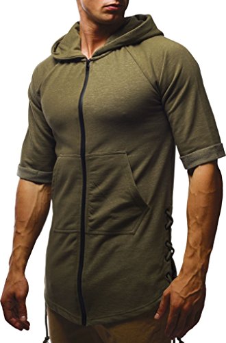 Leif Nelson Herren Sweatjacke mit Kapuze Slim Fit Baumwolle-Anteil Modernes Hoodie-Cardigan Langarm Männer Schwarze Freizeit-Kapuzen-Jacke für Winter Sommer LN6374 Khaki Large von Leif Nelson