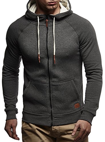 Leif Nelson Herren Sweatjacke mit Kapuze Slim Fit Baumwolle-Anteil Modernes Hoodie-Cardigan Langarm Männer Schwarze Freizeit-Kapuzen-Jacke für Winter Sommer LN8124 Anthrazit XX-Large von Leif Nelson