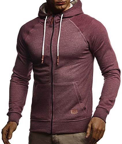 Leif Nelson Herren Sweatjacke mit Kapuze Slim Fit Baumwolle-Anteil Modernes Hoodie-Cardigan Langarm Männer Schwarze Freizeit-Kapuzen-Jacke für Winter Sommer LN8124 Bordeaux Melange Medium von Leif Nelson