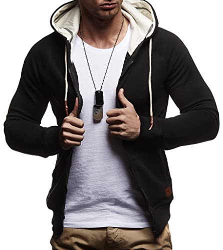 Leif Nelson Herren Sweatjacke mit Kapuze Slim Fit Baumwolle-Anteil Modernes Hoodie-Cardigan Langarm Männer Schwarze Freizeit-Kapuzen-Jacke für Winter Sommer LN8124 Schwarz X-Large von Leif Nelson