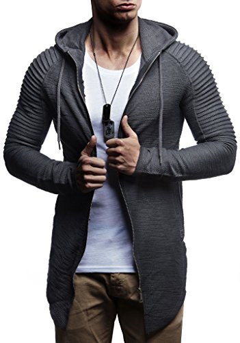 Leif Nelson Herren Sweatjacke mit Kapuze Slim Fit Baumwolle-Anteil Modernes Hoodie-Cardigan Langarm Männer Schwarze Freizeit-Kapuzen-Jacke für Winter Sommer LN8149 Anthrazit Large von Leif Nelson