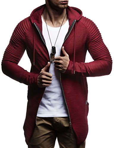 Leif Nelson Herren Sweatjacke mit Kapuze Slim Fit Baumwolle-Anteil Modernes Hoodie-Cardigan Langarm Männer Schwarze Freizeit-Kapuzen-Jacke für Winter Sommer LN8149 Bordeaux Large von Leif Nelson