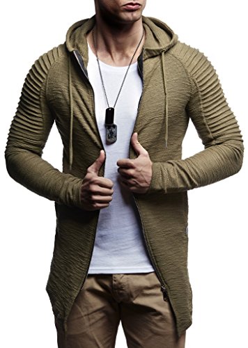 Leif Nelson Herren Sweatjacke mit Kapuze Slim Fit Baumwolle-Anteil Modernes Hoodie-Cardigan Langarm Männer Schwarze Freizeit-Kapuzen-Jacke für Winter Sommer LN8149 Khaki X-Large von Leif Nelson