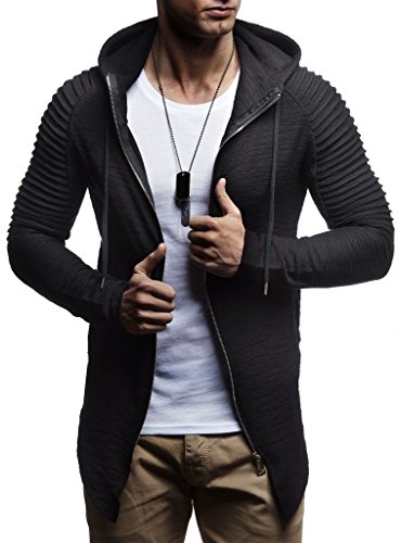 Leif Nelson Herren Sweatjacke mit Kapuze Slim Fit Baumwolle-Anteil Modernes Hoodie-Cardigan Langarm Männer Schwarze Freizeit-Kapuzen-Jacke für Winter Sommer LN8149 Schwarz X-Large von Leif Nelson