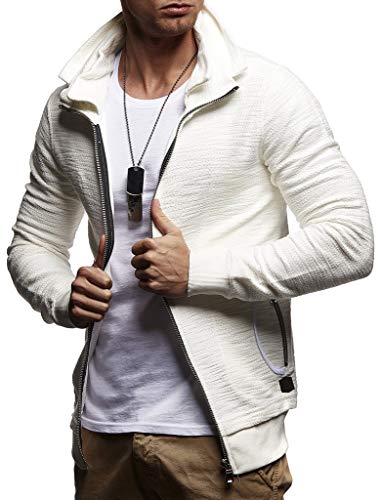 Leif Nelson Herren Sweatjacke ohne Kapuze Stehkragen Baumwolle-Anteil Moderne Herren Hoodie-Cardigan Langarm Männer Schwarze Sweat-Freizeitjacke für Sommer Winter LN8131 Ecru XX-Large von Leif Nelson