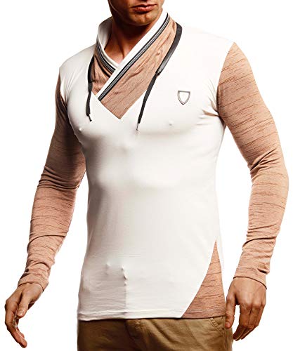 Leif Nelson Herren Sweatshirt Männer Langarmshirt Longsleeve Slim Fit Baumwolle-Anteil Basic Pulli weißes Sommer Pullover T-Shirt Langarm LN55125 Beige Camel Small von Leif Nelson