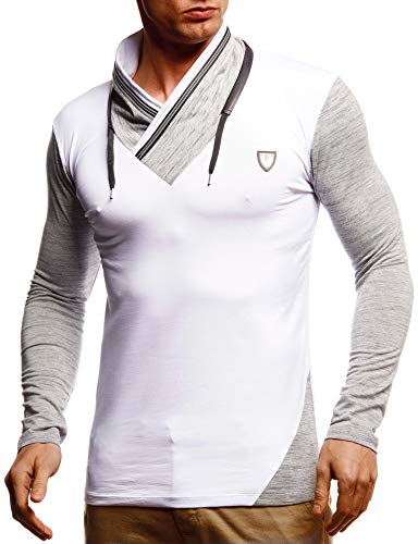 Leif Nelson Herren Sweatshirt Männer Langarmshirt Longsleeve Slim Fit Baumwolle-Anteil Basic Pulli weißes Sommer Pullover T-Shirt Langarm LN55125 Weiß X-Large von Leif Nelson