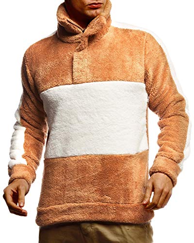 Leif Nelson Herren Sweatshirt Teddy Fleece Pullover mit Stehkragen Langarmshirt für Männer Pulli mit Reißverschluss LN20120 Größe M Camel-Ecru von Leif Nelson