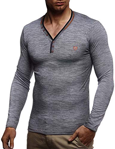 Leif Nelson Herren Sweatshirt V-Ausschnitt Slim Fit Baumwolle-Anteil Basic Männer Langarmshirt Pulli weißer Longsleeve V-Neck Pullover T-Shirt Langarm LN1475 Anthrazit Medium von Leif Nelson