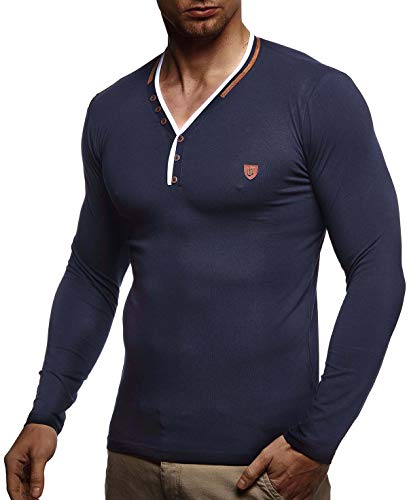 Leif Nelson Herren Sweatshirt V-Ausschnitt Slim Fit Baumwolle-Anteil Basic Männer Langarmshirt Pulli weißer Longsleeve V-Neck Pullover T-Shirt Langarm LN1475 Dunkel Blau Small von Leif Nelson