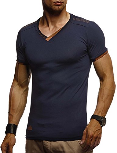 Leif Nelson Sommer T-Shirt Herren V-Ausschnitt (Blau, Größe XXL) - Coole Tshirts V-Neck Baumwolle - Casual Basic Shirts Männer Kurzarm - Mens t Shirt von Leif Nelson