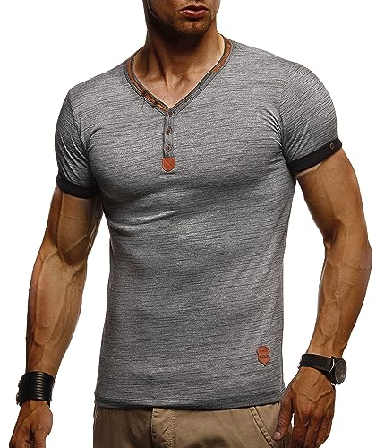 Leif Nelson Sommer T-Shirt Herren V-Ausschnitt (Anthrazit, Größe M) - Coole Tshirts lang V-Neck Baumwolle - Casual Basic Shirts Männer Kurzarm von Leif Nelson