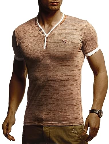 Leif Nelson Sommer T-Shirt Herren V-Ausschnitt (Braun, Größe L) - Coole Tshirts lang V-Neck Baumwolle - Casual Basic Shirts Männer Kurzarm von Leif Nelson