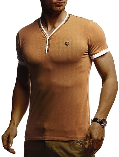 Leif Nelson Sommer T-Shirt Herren V-Ausschnitt (Braun Größe M) - Coole Tshirts lang V-Neck Baumwolle - Casual Basic Shirts Männer Kurzarm von Leif Nelson