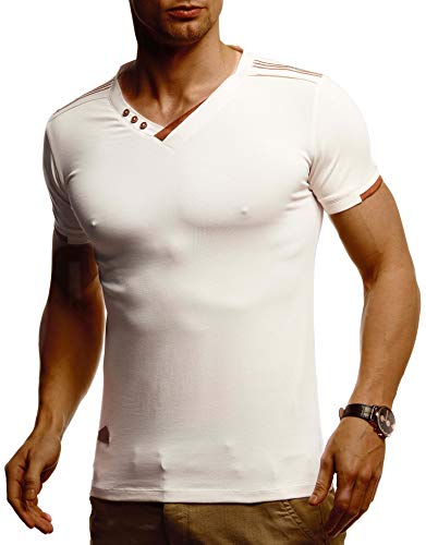 Leif Nelson Sommer T-Shirt Herren V-Ausschnitt (Beige Größe S) - Herren Tshirts V-Neck Baumwolle Casual Basic Shirts Männer Kurzarm - Mens t Shirt von Leif Nelson