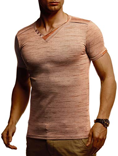 Leif Nelson Herren T-Shirt V-Ausschnitt Weißes Kurzarmshirt Sweatshirt Kurzarm Longsleeve Basic Sommer Shirt Slim Fit LN1355 XXL Camel Melange, 1355CAM-XXL von Leif Nelson