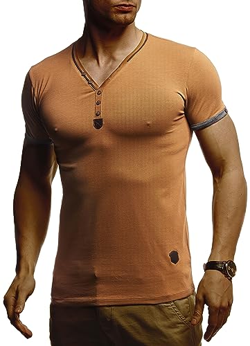 Leif Nelson Sommer T-Shirt Herren V-Ausschnitt (Braun Grau, Größe S) - Coole Tshirts lang V-Neck Baumwolle - Casual Basic Shirts Männer Kurzarm von Leif Nelson