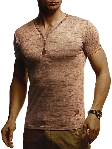 Leif Nelson Sommer T-Shirt Herren V-Ausschnitt (Braun, Größe M) - Coole Tshirts lang V-Neck Baumwolle - Casual Basic Shirts Männer Kurzarm von Leif Nelson