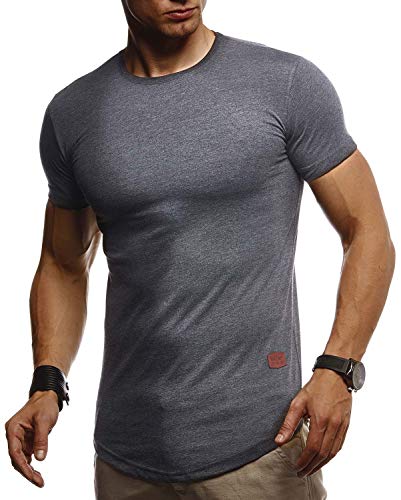 Leif Nelson Herren T-Shirt mit Rundkragen Basic Kurzarm Shirt Männer Kurzarmshirt Slim Fit Sommershirt LN-8294 Anthrazit Größe XL von Leif Nelson