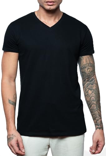 Leif Nelson Herren T-Shirt mit V-Ausschnitt, Slim Fit Basic Shirt aus Baumwolle, Kurzarm Männer Oberteil für Alltag & Freizeit, schwarz S Leif Nelson Herren T-Shirt mit V-Ausschnitt, Slim Fit Basic Shirt aus Baumwolle, Kurzarm Männer Oberteil für Alltag & Freizeit, schwarz S von Leif Nelson